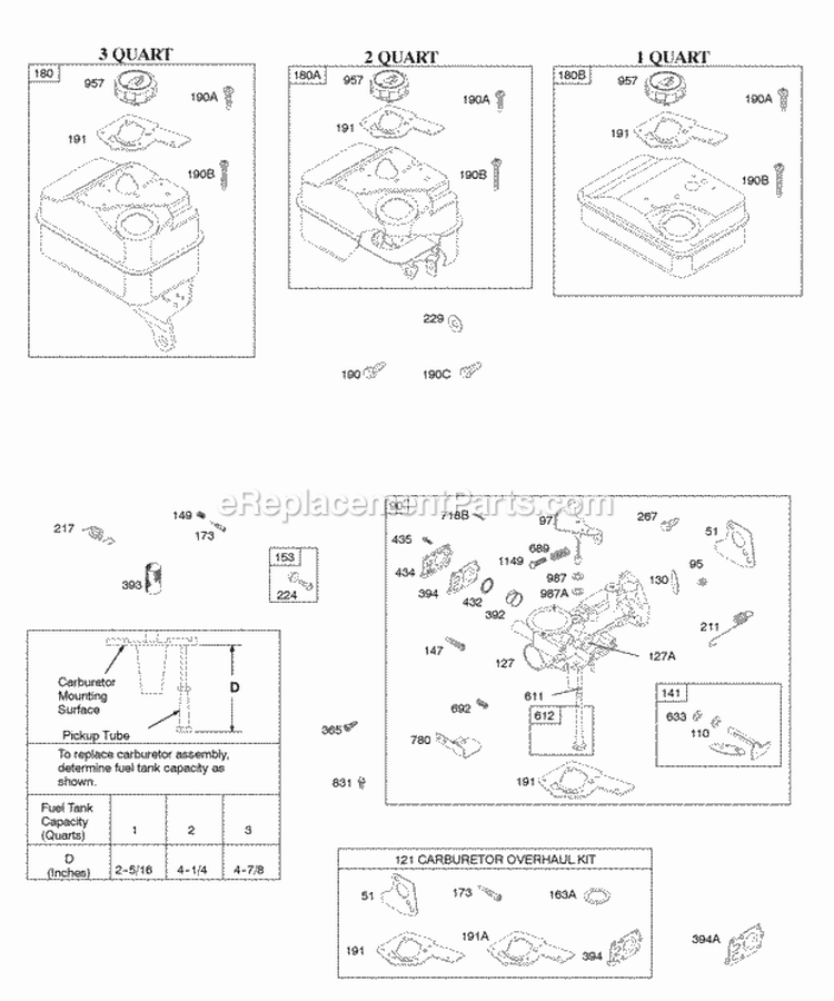 Carburetor Carburetor Overhaul Kit Fuel Supply Diagram and Parts List for 091232-1369-E1  Briggs and Stratton Engine